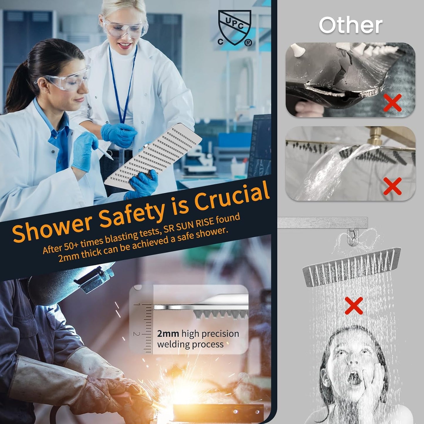 SR SUN RISE Matte Black Square Rainfall Shower Head and Handle Set, Wall Mounted Shower Fixtures, Metal Shower Faucet Trim Repair Kits (With Shower Valve) 16 Inches