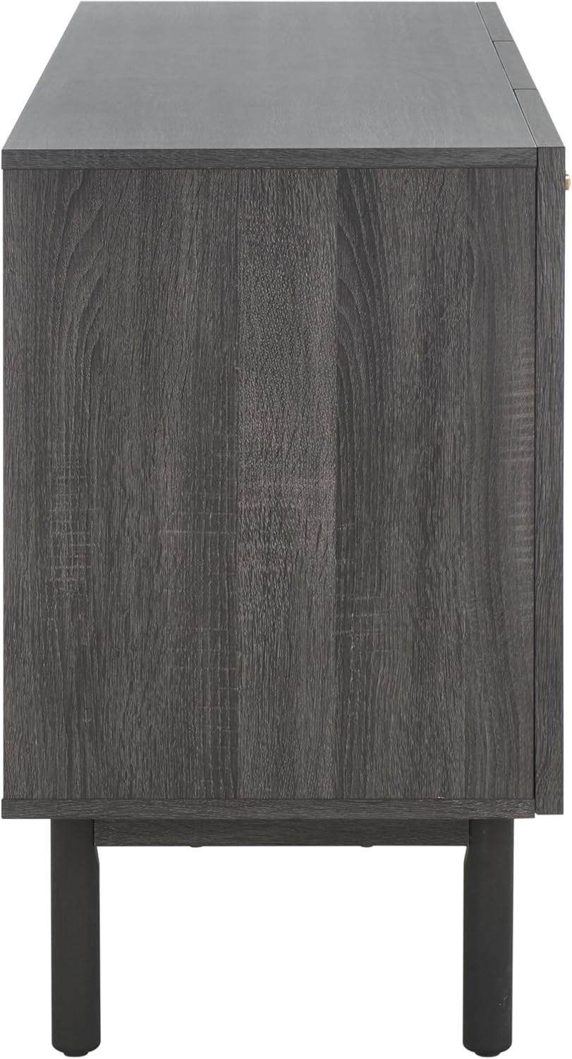 SAFAVIEH Aino TV Stand for up to 60" Flatscreen – Distressed Black with Rattan Mesh, 3 Doors with Interior Storage, Sideboard Cabinet, Entertainment Media Console (MED9618E)