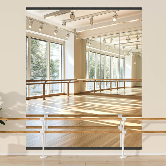 Hasipu 2 Pcs 94''x39'' Home Gym Mirror Large Full Length Wall Mounted Full Body Mirror for Yoga Dance Fitness Exercise Studio Bedroom Garage, Frameless Tempered Glass Workout Mirrors Black Rectangular