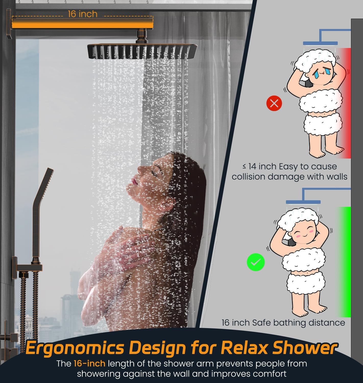 SR SUN RISE ORB Square Rainfall Shower Head and Handle Set, Wall Mounted Shower Fixtures, Metal Shower Faucet Trim Repair Kits (With Shower Valve) 10 Inches