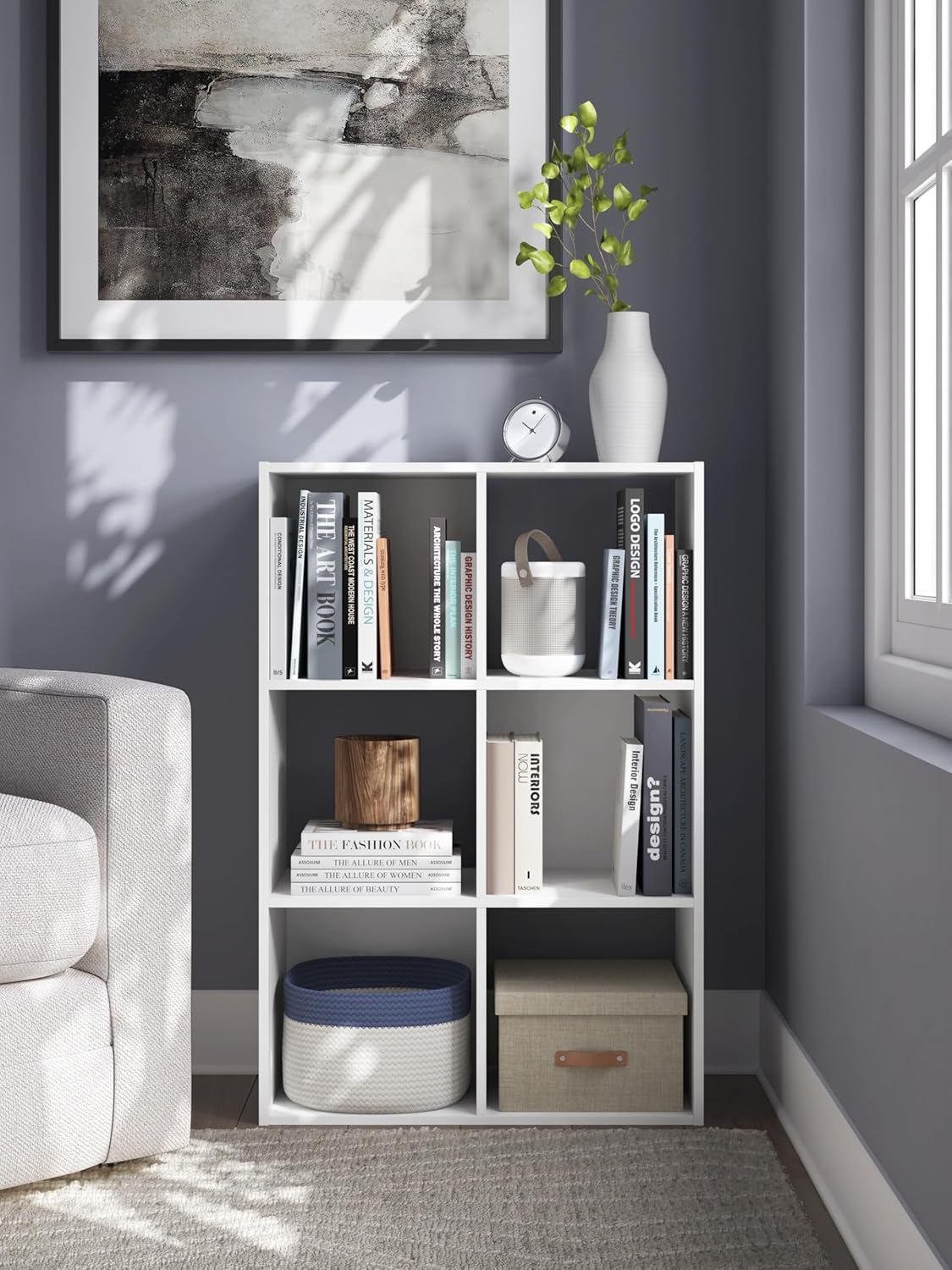 Signature Design by Ashley Onita Modern 3-Tier Floor Standing 6 Cube Organizer for Living Room, White