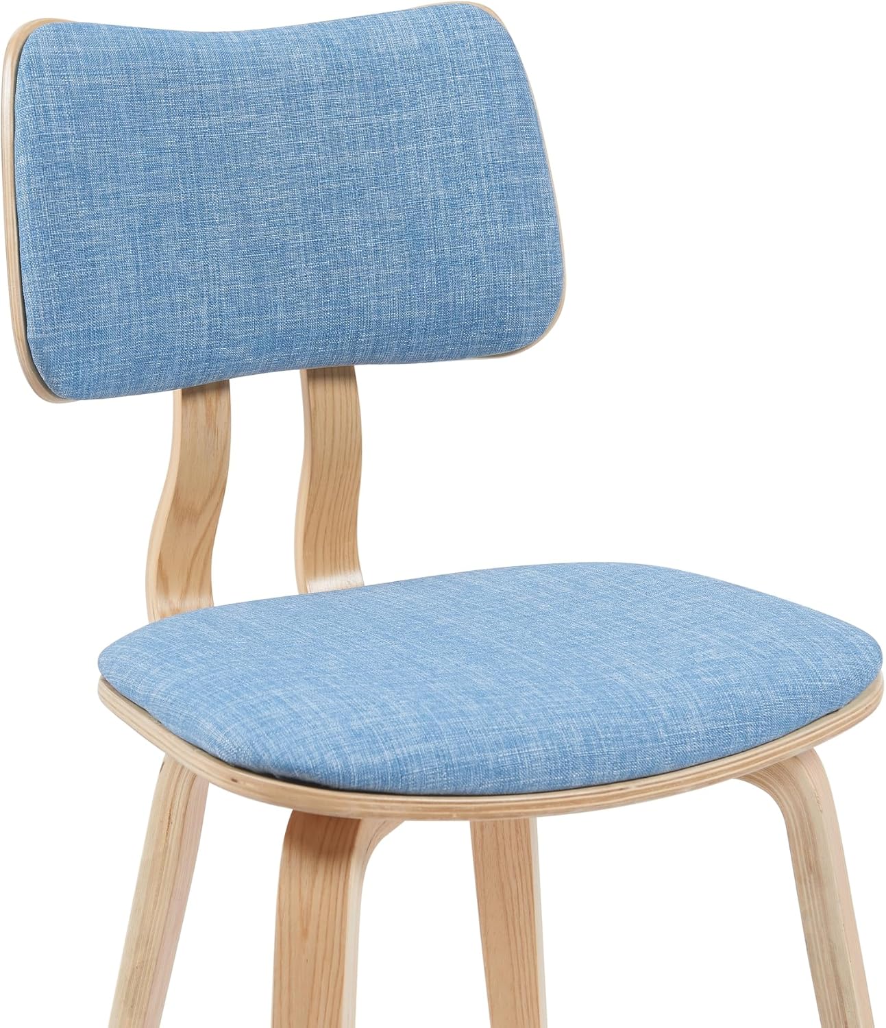 Armen Living Jaguar Mid-Century Dining Chair with Light Blue Fabric Upholstered Seat and Patterned Oak Wood Finish