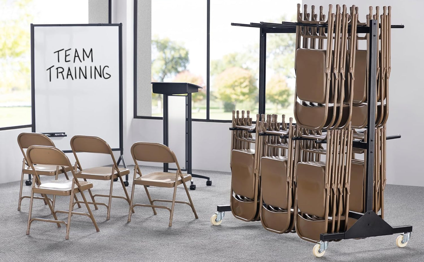 Safco 2 Tier Folding Chair Cart, Heavy Duty Powder Coated Storage Cart, Holds 84 Chairs, Commercial-Grade Steel, Black