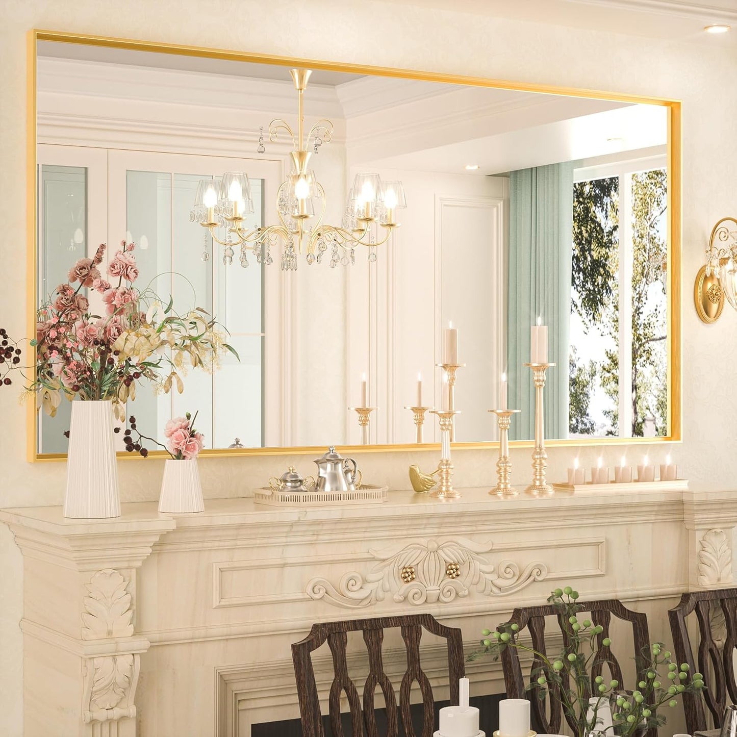 Keonjinn Large Gold Bathroom Mirror 72" x 36", Brushed Gold Rectangular Mirror for Wall, Oversized Metal Framed Mirror, Square Corner, Modern Farmhouse Decorative(Horizontal/Vertical)