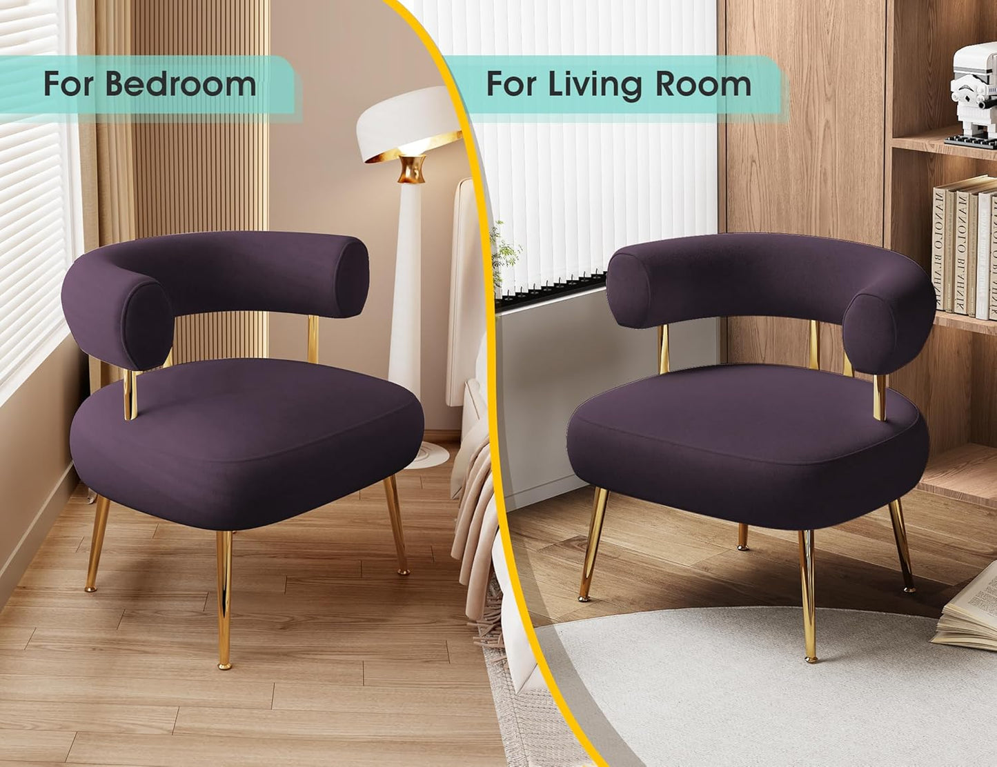 Modern Accent Chair, Round Upholstered Barrel Armchair for Small Spaces, Fluffy Side Corner Sherpa Sofa Chair for Living Room, Bedroom（Purple）