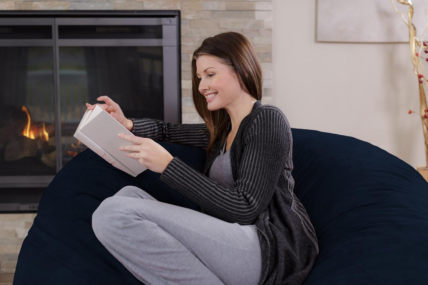 Chill Sack Bean Bag Chair - 5' Giant Memory Foam Lounge Chair with Soft Microfiber Cover – Cozy Furniture for Living Room, Dorm, & Kids' Rooms – Comfortable 5 Ft, Microsuede Lounge Sofa, Navy