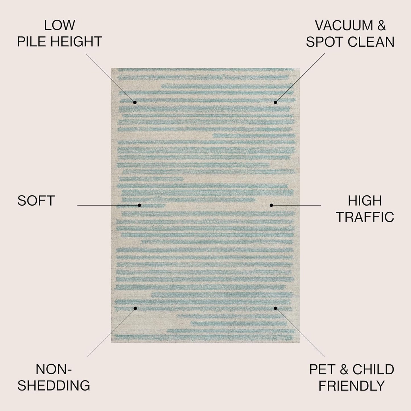 JONATHAN Y Khalil Modern Berber Stripe Cream/Turquoise Indoor Area Rug, 8x10, Contemporary, Bohemian, Easy-Cleaning for Living Room, Bedroom, Kitchen, Pet Friendly, Non-Shedding (MOH207B-8)