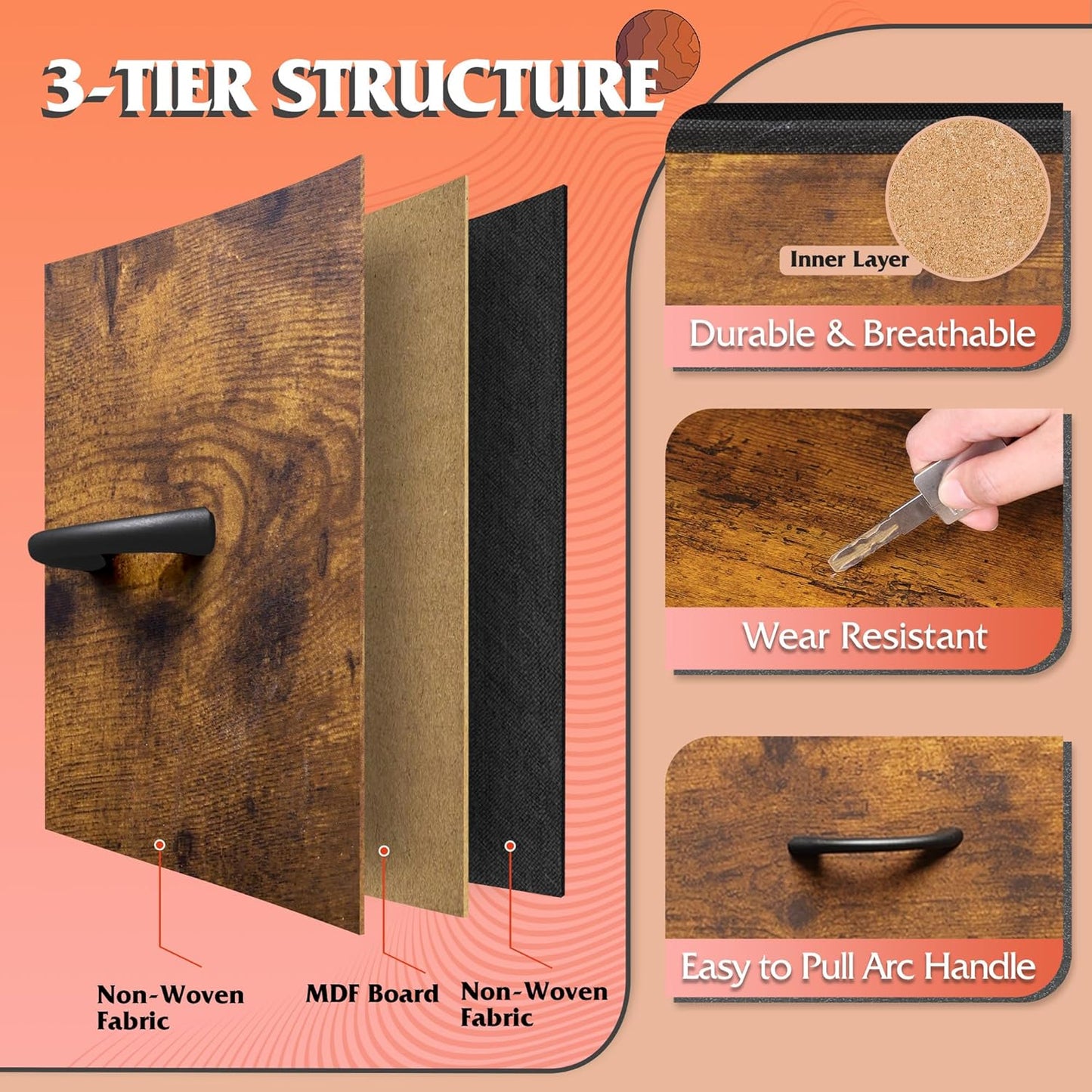 WLIVE 47''W Dresser for Bedroom, Dresser TV Stand for 45, 50, 55 inch TV, Wide Chest of Drawers with 9 Drawer, Large Entertainment Center, Fabric Dressers with Wood Top for Living Room, Rustic Brown