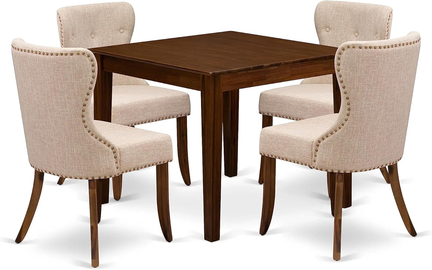East West Furniture OXSI5-AWA-04 5 Piece Dinette Set for Small Spaces Contains a Square Modern Dining Table and 4 Upholstered Parson Chairs, 36x36 Inch, Antique Walnut