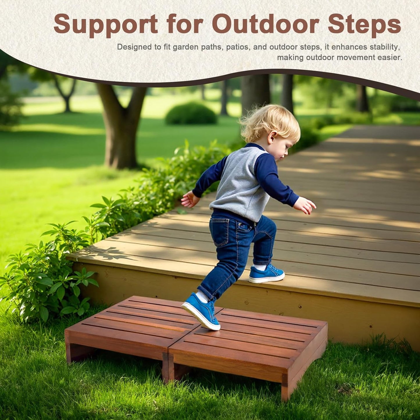 Wood Platform Step Stool, 23.6" Durable Mobility Stepping and Stair Assist Indoor & Outdoor for Adults & Elderly, Heavy Duty/Non-Slip Step Stool for Handicap, Bedroom, Kitchen