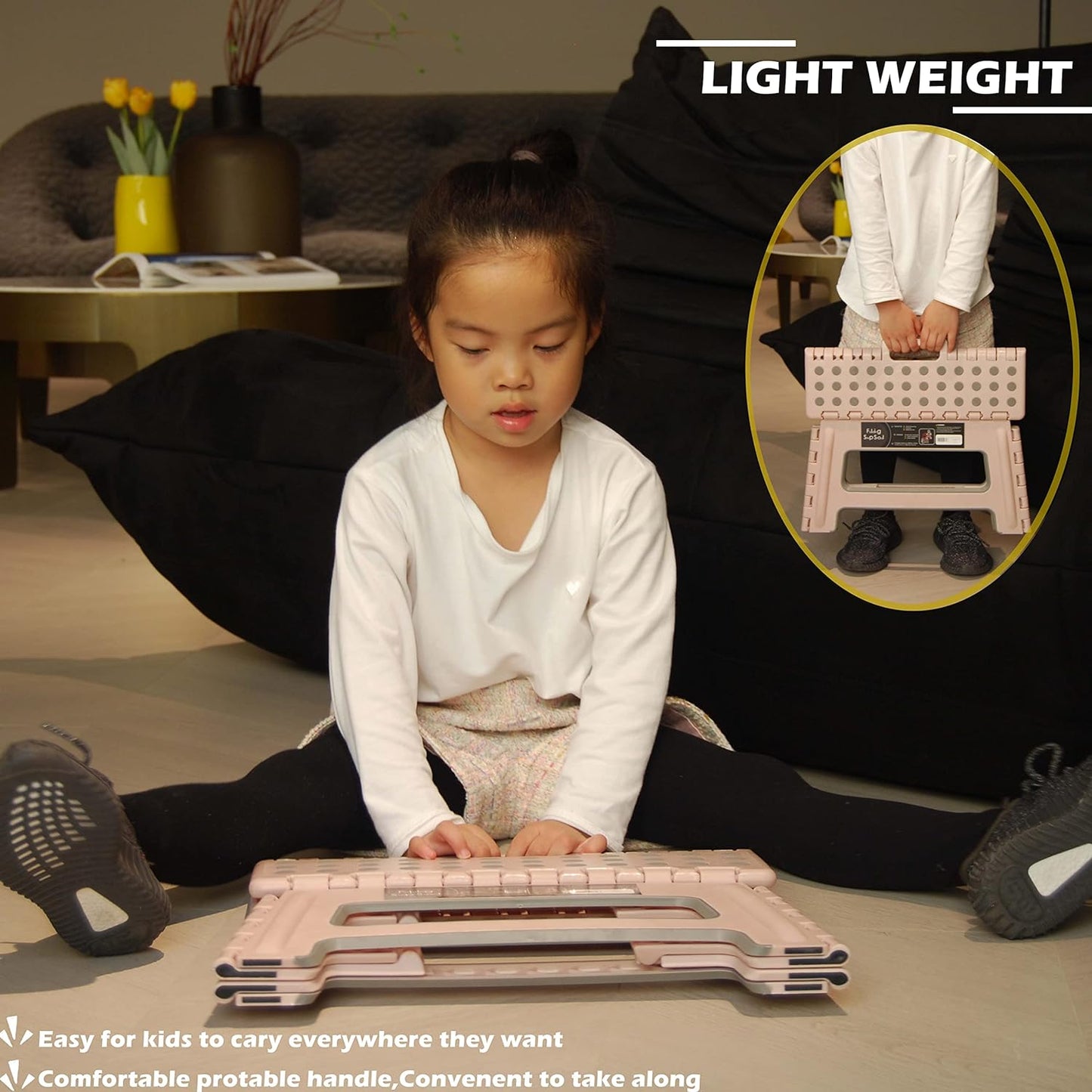 Folding Step Stool - 9" Height - Holds up 300 Lbs Lightweight Foldable Stepping Stool is Sturdy Enough to Support Adults & Safe Enough for Kids. Skid Resistant and Open with one flip