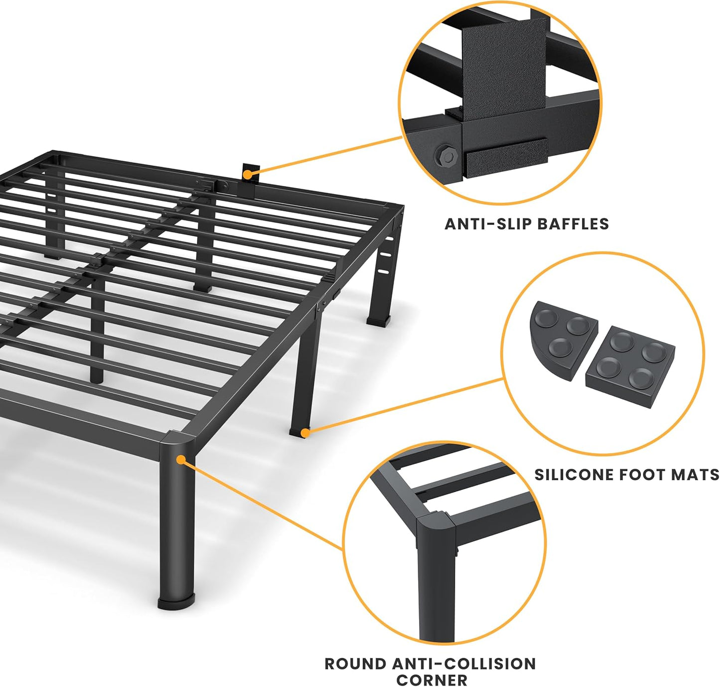 18 Inch Full Size Metal Platform Bed Frame with Round Corners, Storage Space Under High Bed Frame-Heavy Duty Steel Slats Support, Noise Free - Easy Assembly - No Box Spring Needed
