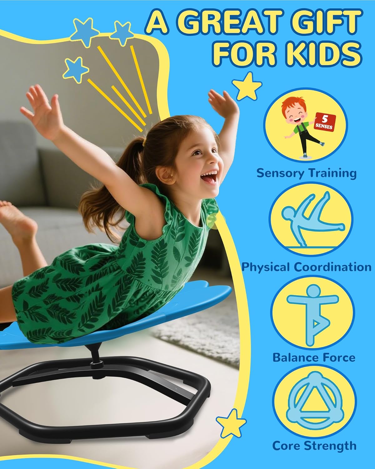 21" L × 19" W Spinning Chair for Autistic Kids, Sensory Toys for Kids with Autism, Sit and Spin, Toddlers & ADHD Children, Sensory Products Swivel Chair, Blue