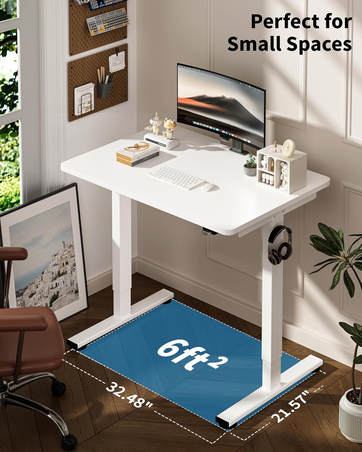 Okin Small Electric Standing Desk, 36" x 24" Whole Piece Height Adjustable Desk, White Sit to Stand Computer Workstation for Home Office