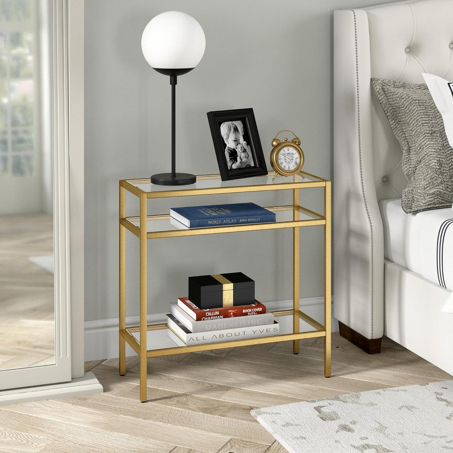 Henn&Hart Sivil Side Table, 24" Wide, Gold