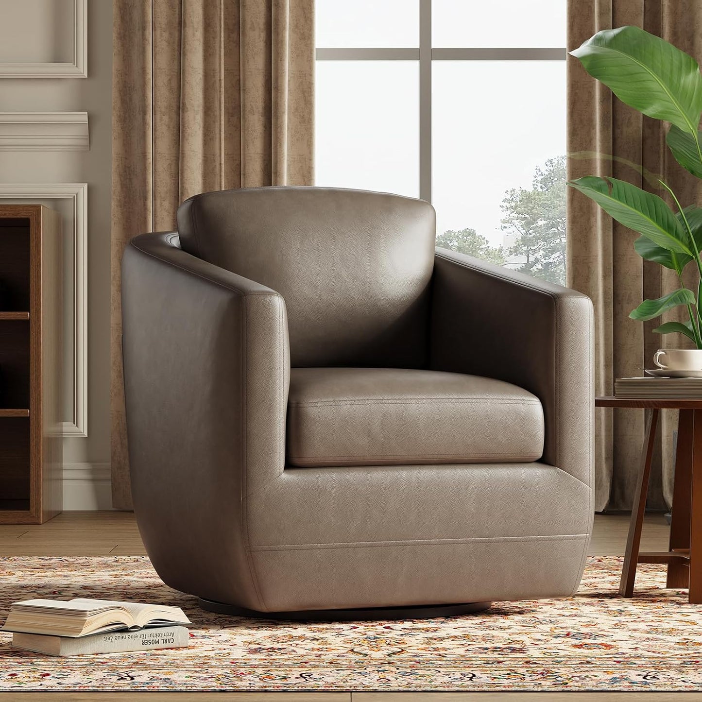 COLAMY 360° Swivel Accent Chair Set of 2 with Pillow - Comfy Living Room Armchair No-Sag Foam & Sturdy Metal Base, Fully Assembled Swivel Accent Single Sofa for Bedroom Living Room, Office, Wolf Grey