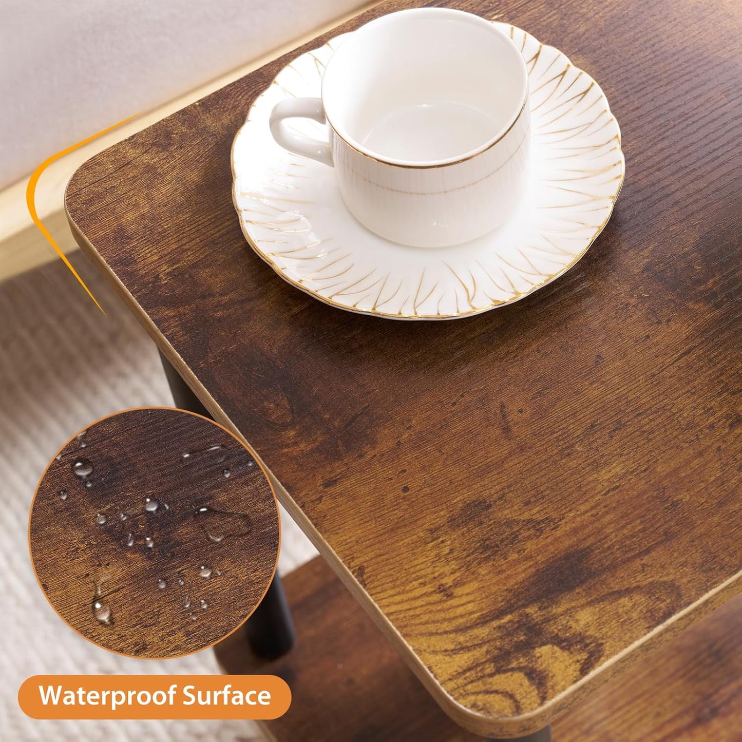 Apicizon 2 Tier End Table Set of 2, Small Side Table with Solid Wood Legs, Boho Bedside Table with Storage Shelf, Nightstand for Small Spaces, Bedroom, Living Room, Entryway, Easy Assembly, Brown