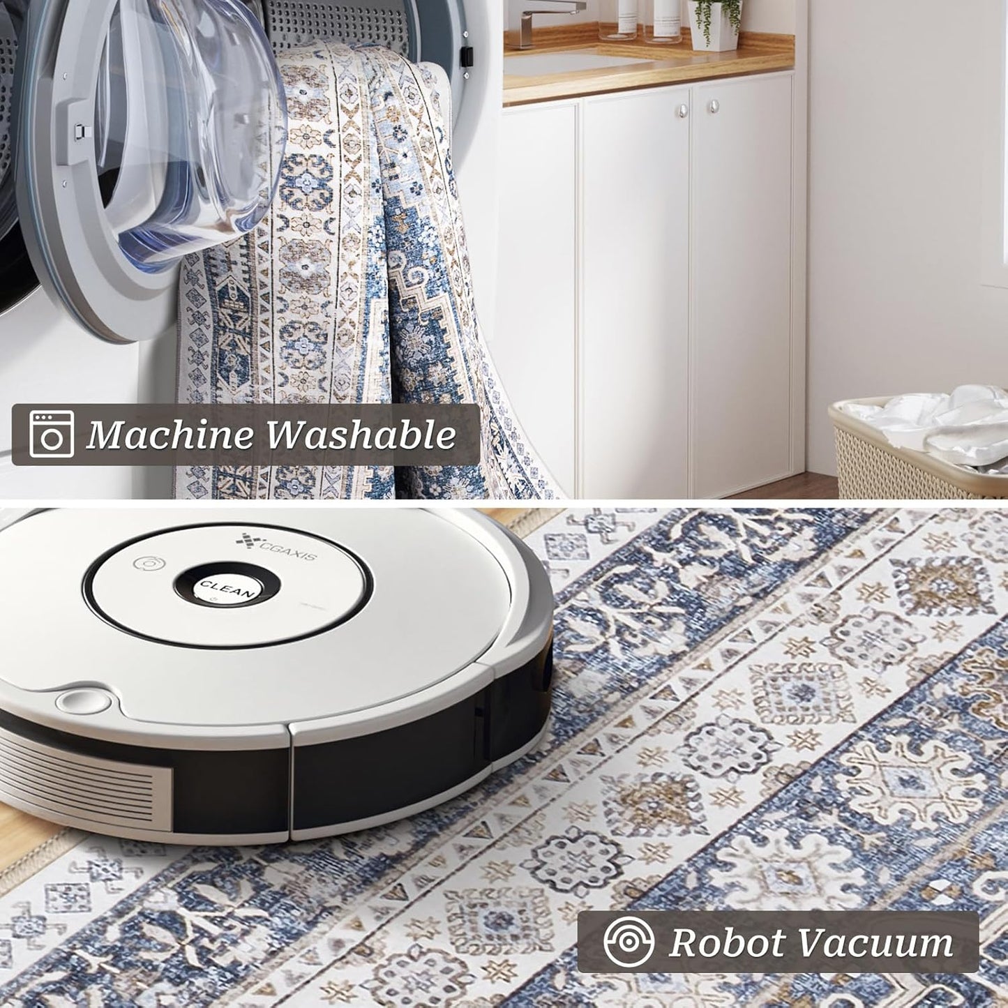 zesthome Washable Runner Rug 2.5x14 - Stain Resistant Entryway Rug,Ultra-Thin Kitchen Rugs, Anti Slip Backing Runner Rugs for Entrance Laundry Room Indoor Hallway (Blue/Beige,2.5'x14')