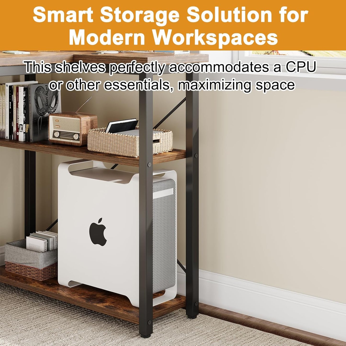 L Shaped Computer Desk with Reversible Shelves, 47 Inch Small Corner Desk with Storage Bag, Gaming Desk Computer Table Study Writing Desk for Home Office Small Space, Rustic Brown