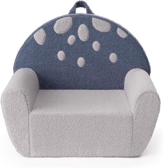 Blissful Diary Toddler Chair Comfy, Foam Kids Chair with Soft Teddy Plush, Toddler Reading Chair with Cute Mushroom Designs- Blue