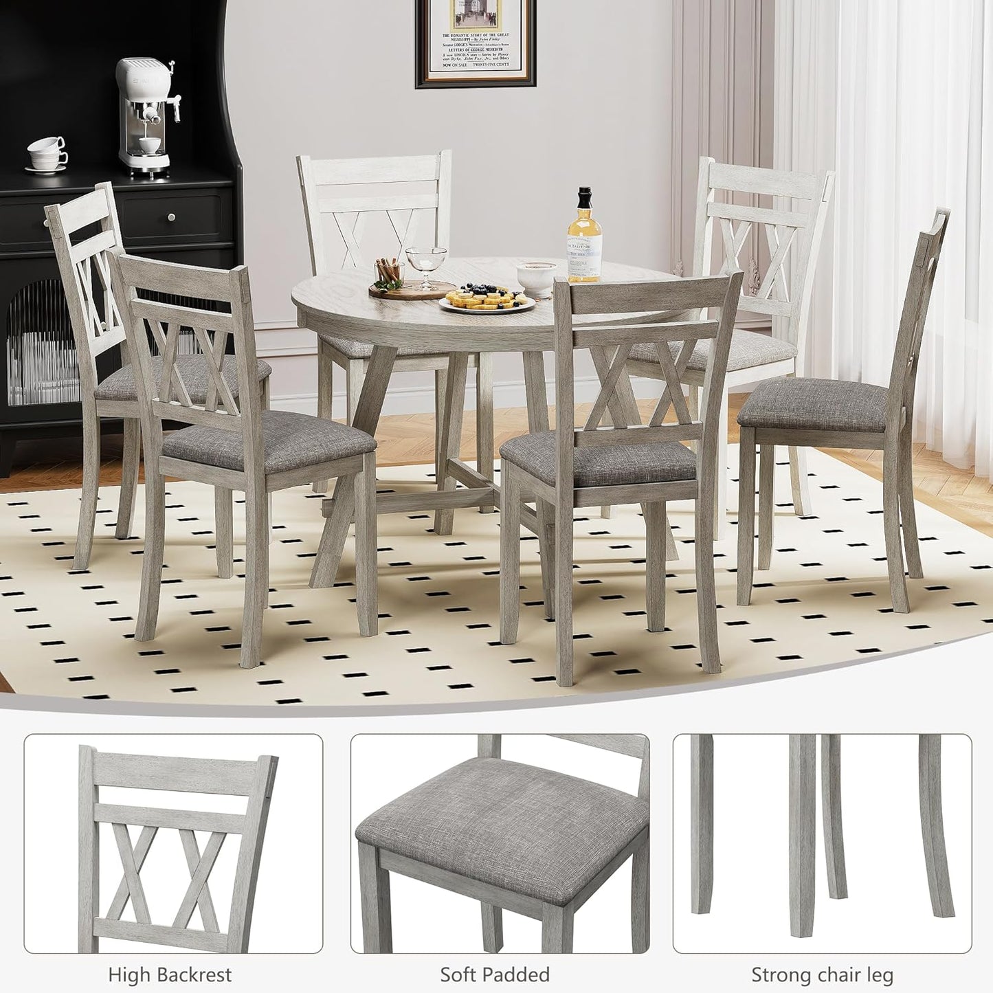 Solid Wood Dining Chair, Part of Dining Table Set, Mix and Match Table, Chair Sold Separately for Dining Room, Kitchen, Grey