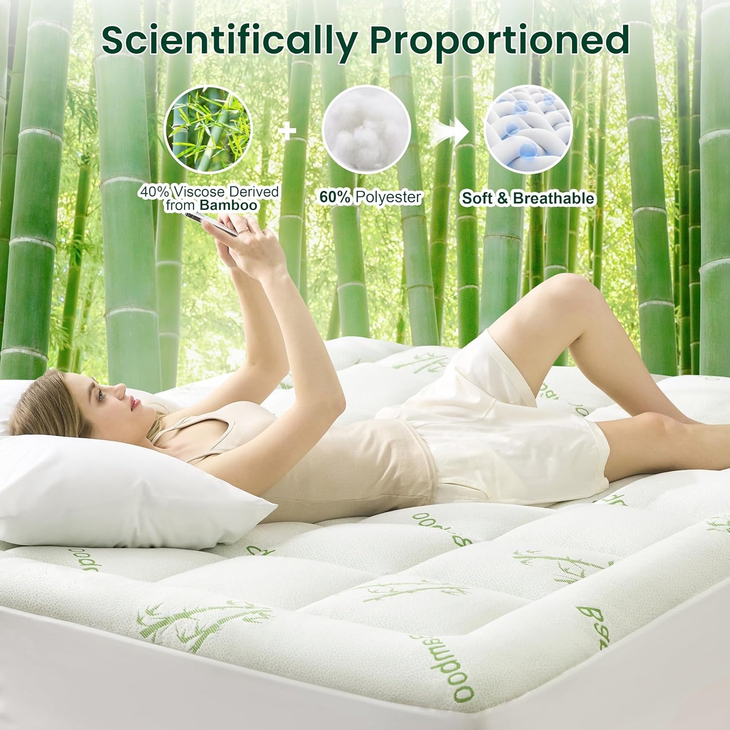 Love's cabin Twin Mattress Topper, Rayon Derived from Bamboo, 900 GSM Breathable Mattress Topper Pad, Thick Pillow Top Mattress Pad Stretches up with 8"-20" Deep Pocket(39"x75"), Green