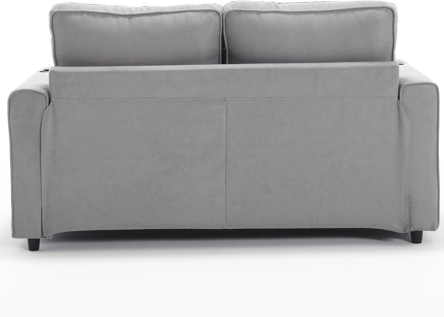 ERYE Modern Upholstered Loveseat Sofa Foldable Convertible Floor Sofabed W/Cupholders and Pockets, 3 Fold Tufted Futon Lounge Sofa with Pull Out Sleeper Couch Bed for Living Room Bedroom Studio