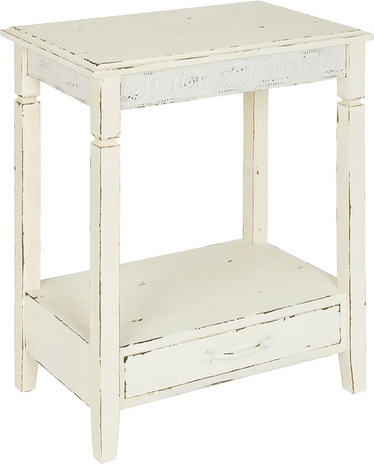 Kate and Laurel Idabelle Wood Side Table with Drawer, Cream