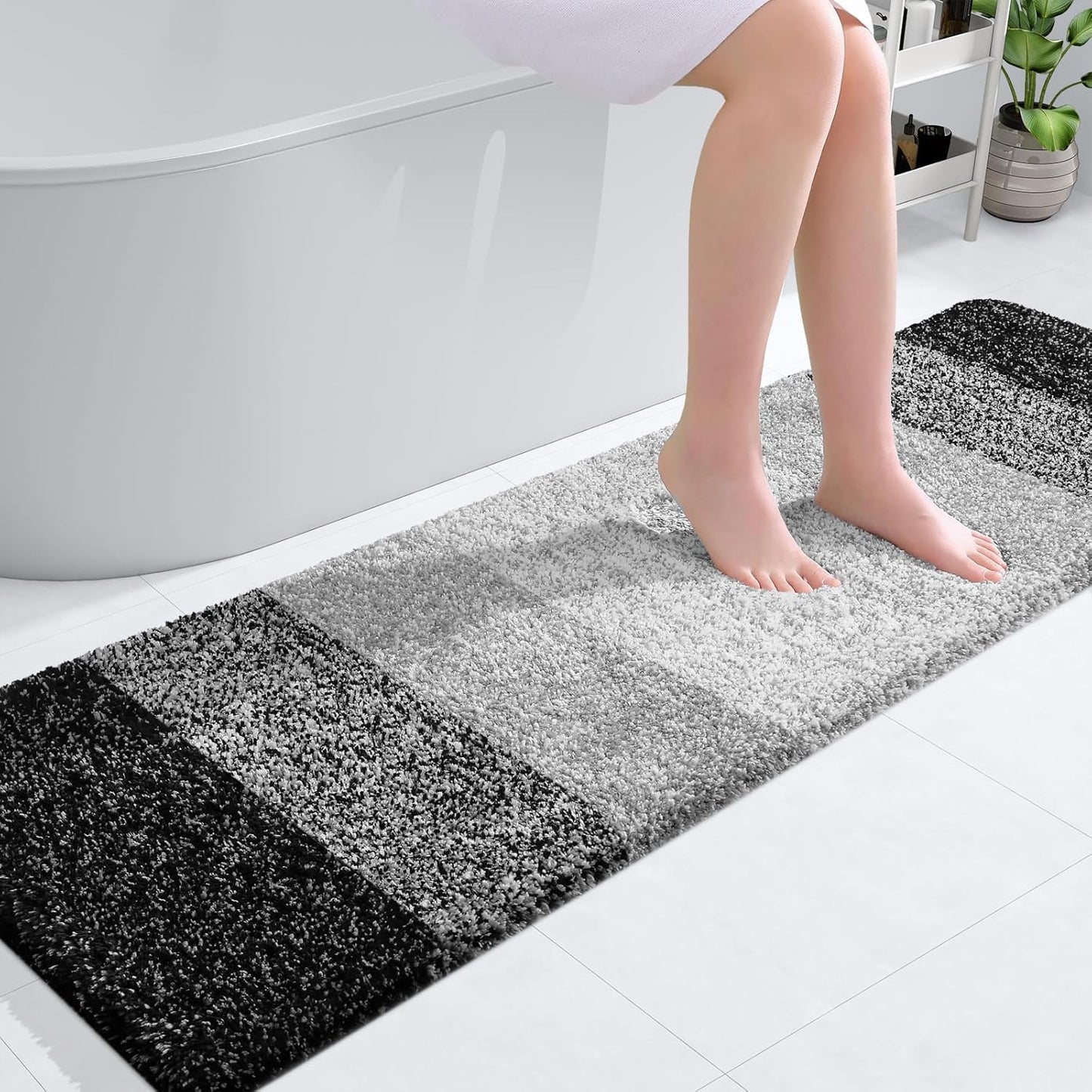 OLANLY Bathroom Runner Rugs 59x17, Extra Soft Absorbent Microfiber Bath Rugs, Rubber Backing, Quick Dry, Machine Washable Bath Mats for Bathroom Floor, Tub and Shower, Home Decor Accessories, Black