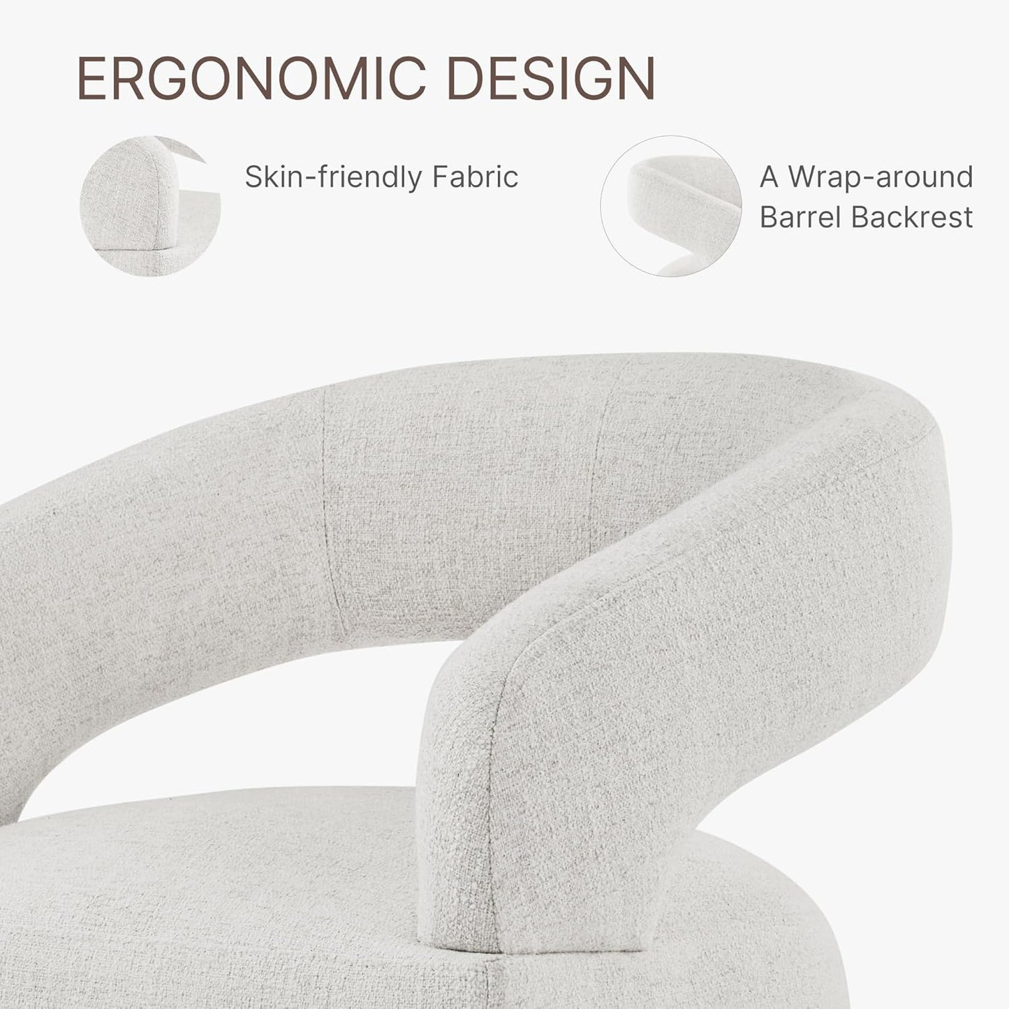 Upholstered Dining Chairs with Casters Modern Barrel Side Armchair with Rollers for Diningroom Bedroom Livingroom Reading Room, Beige, 1PCS