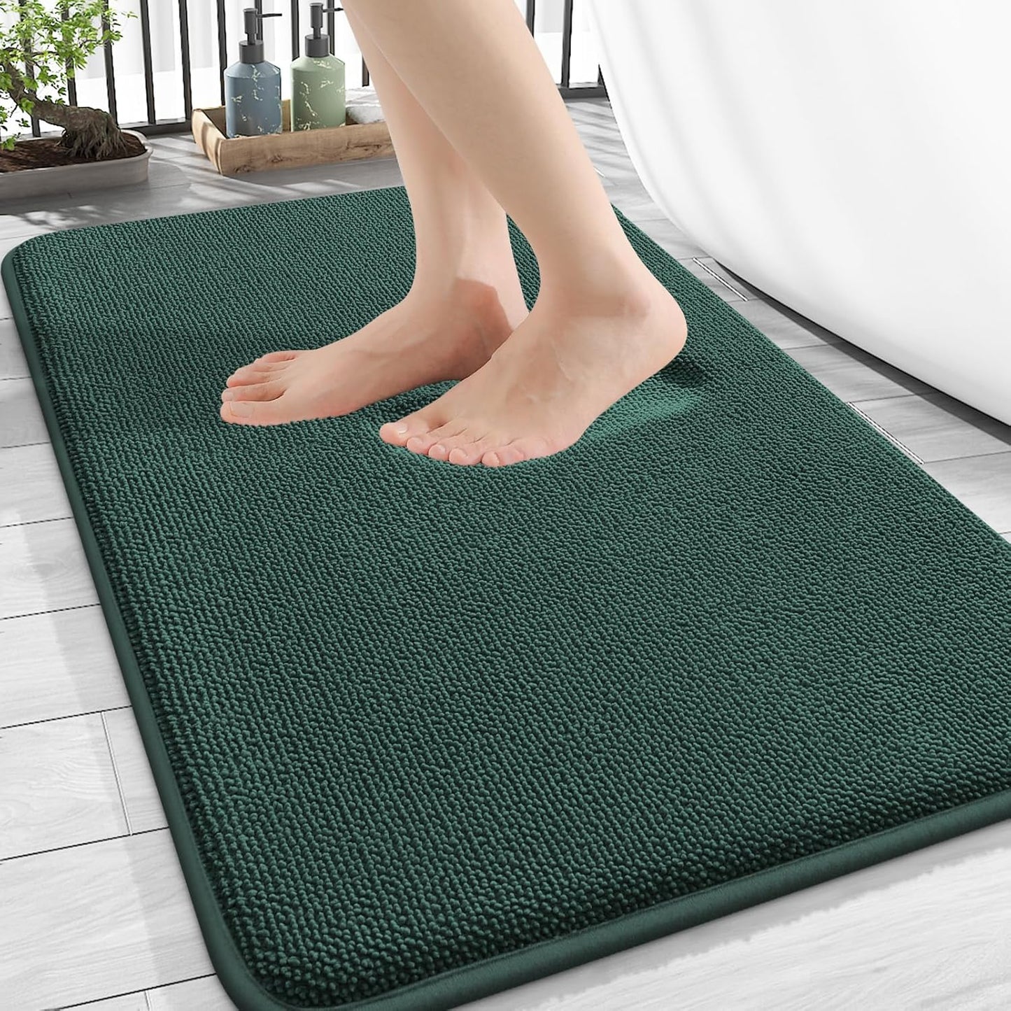 OLANLY Thick Memory Foam Bath Mat Rug 30x20, Extra Soft Absorbent Bathroom Rug, Quick Dry Bath Mats, Non-Slip, Washable Carpet for Bathroom, Tub and Shower, Home Decor Accessories, Blackish Green