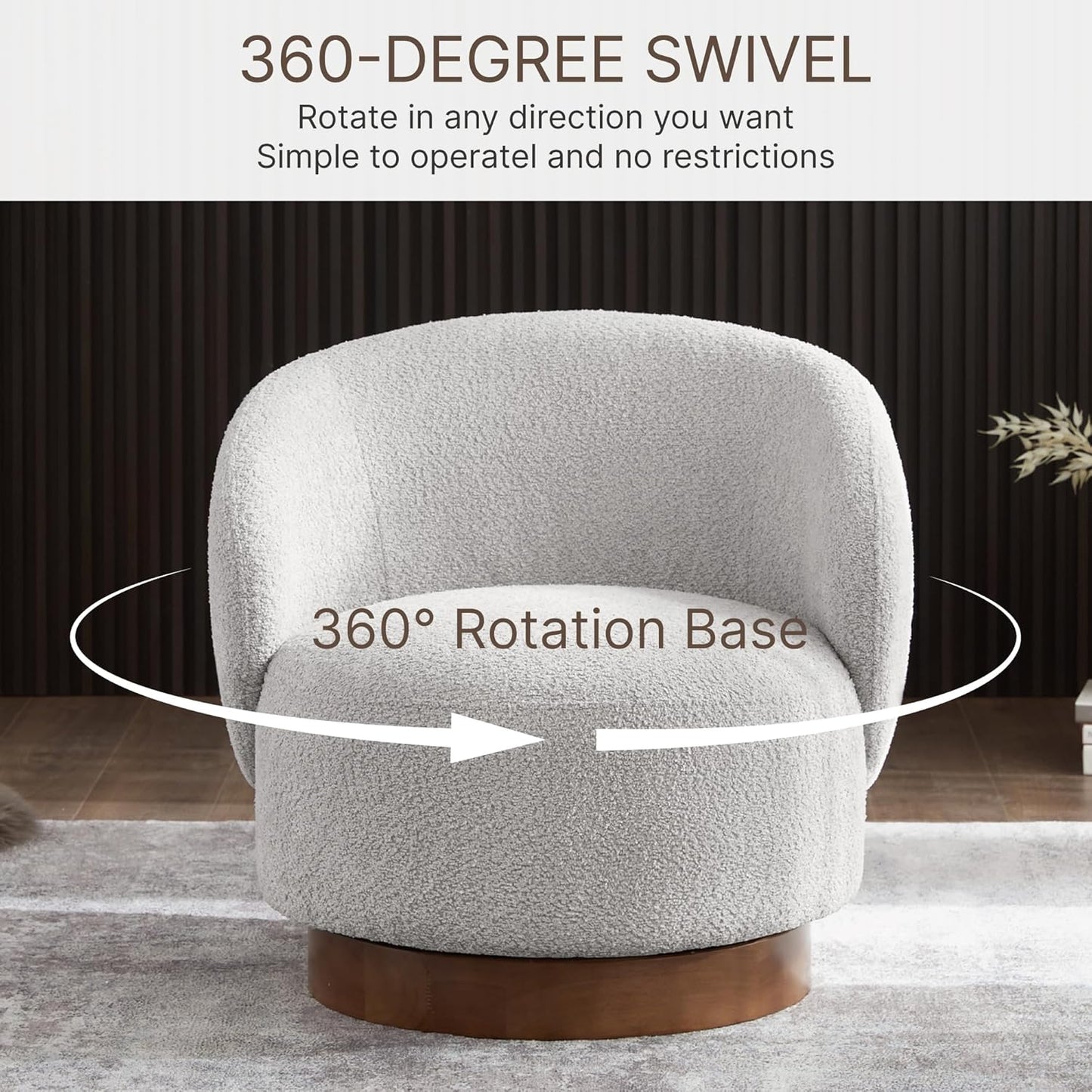 Swivel Accent Chair Round Barrel Armchair Upholstered Performance Fabric for Living Room Bedroom Waitingroom,2 Box,Light Grey