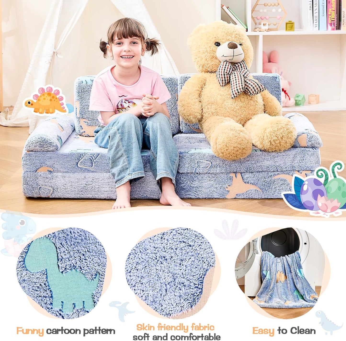 IFNOW Modular Kids Play Couch,Toddler Couch Kids Sofa,Child Sectional Sofa,Bedroom and Playroom Furniture for Toddlers,Convertible Foam and Floor Cushion for Boys and Girls,Glow in The Dark,Dinosaur
