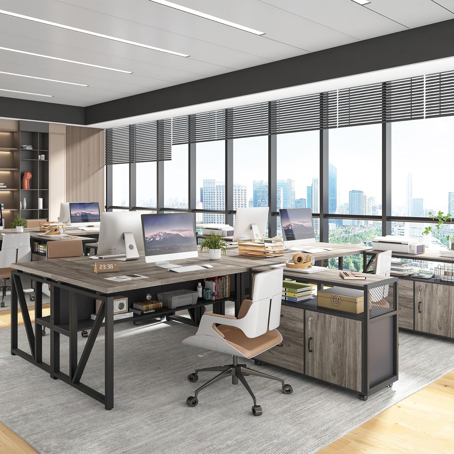 Tribesigns Office Compute rDesk with Drawers Sets, 63 inches L Shaped Executive Desk with Mobile File Cabinet for Home Office Furniture Sets (Dark Oak, 63-inch)