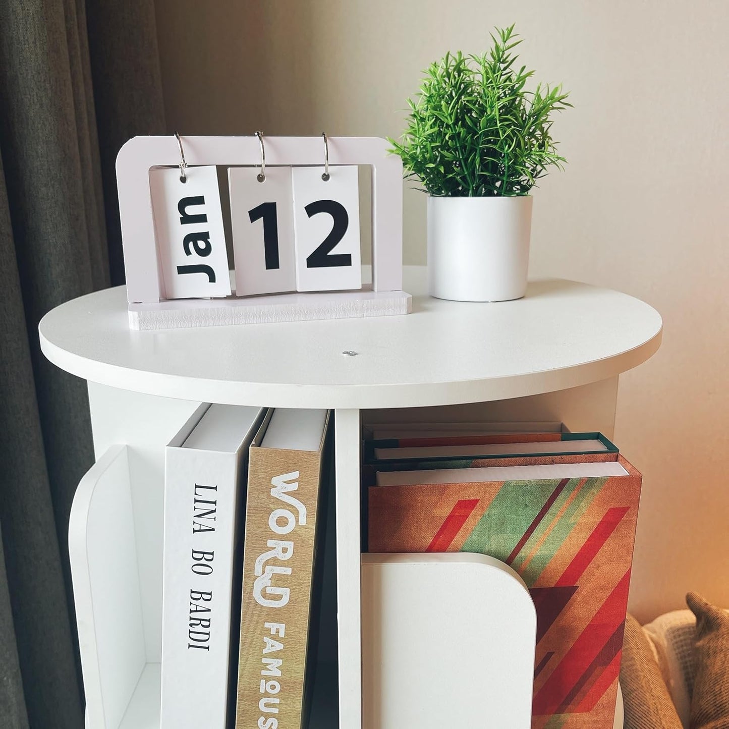 Heehee Rotating Bookshelf 360 Display Floor Standing Bookcase Storage Rack for Kids&Adults Multi-Functional Bookshelf Organizer (White (4-Tier))