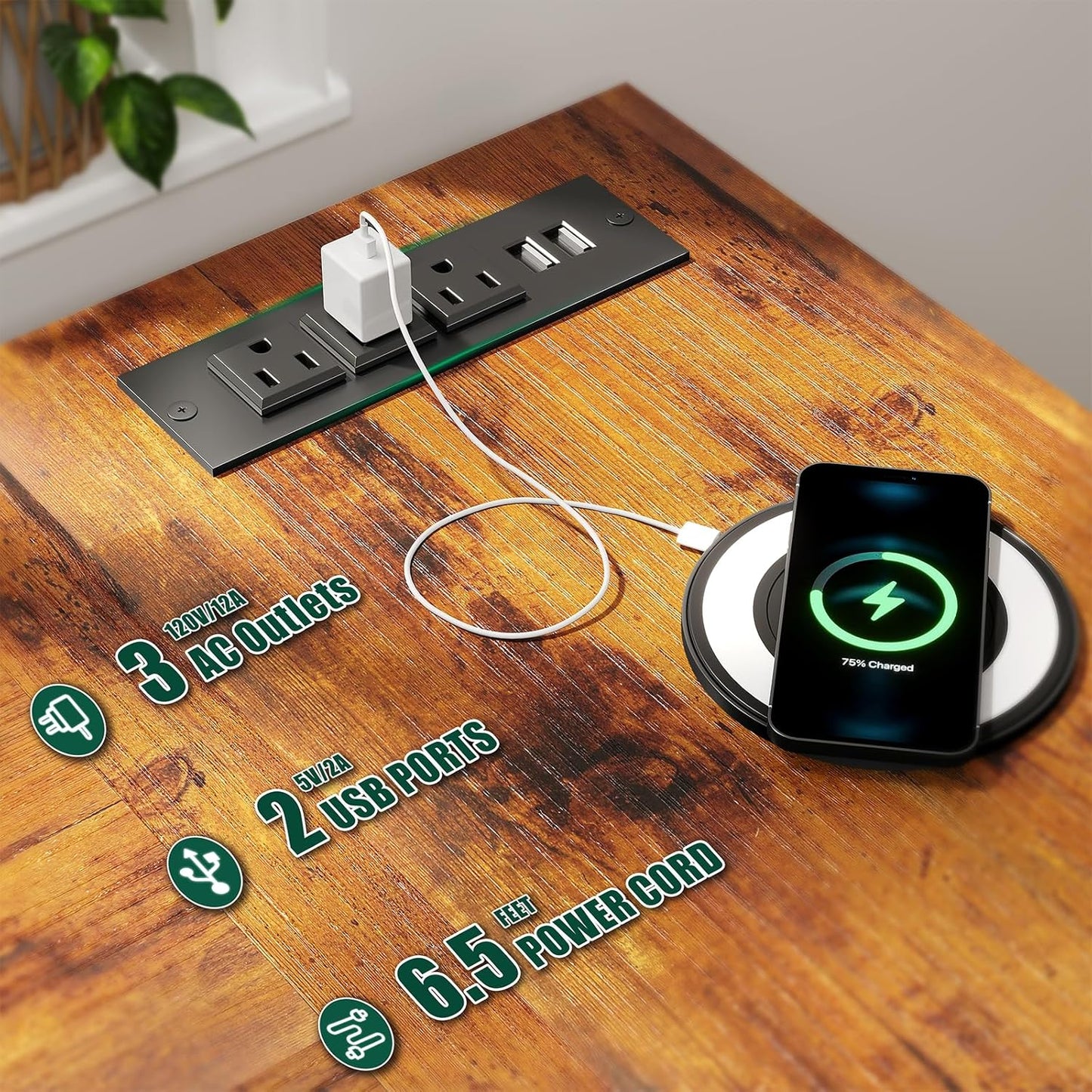 59 inch L Shaped Computer Desk with Power Outlets, Home Office Desk with 4 Adjustable Storage Drawers & 2 Monitor Stands, Two Person Gaming Table for Bedroom, Rustic Brown