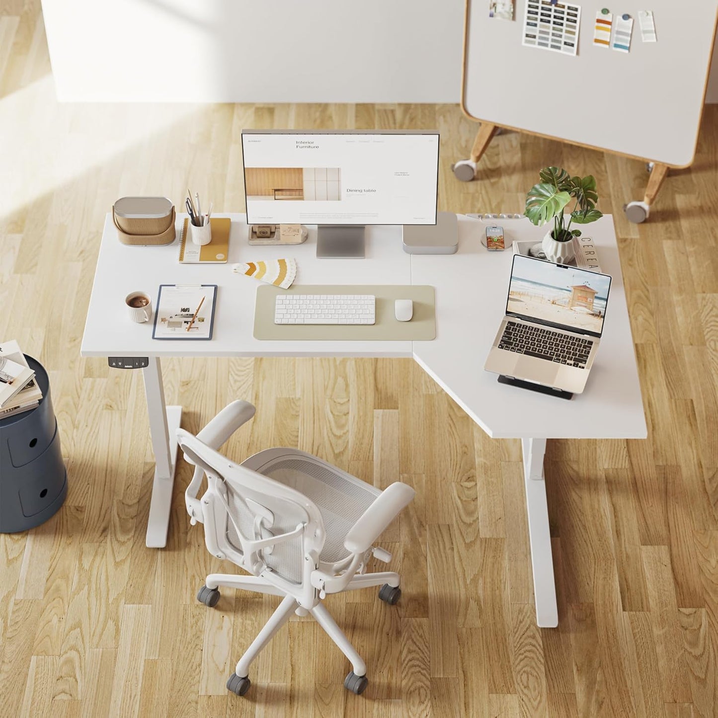 Agilestic Electric Standing Desk, L-Shaped 59 Inches Height Adjustable Desk, Sit and Stand up for Work Office Home, Ergonomic Rising Computer Table for Home Office with Splice Board, White