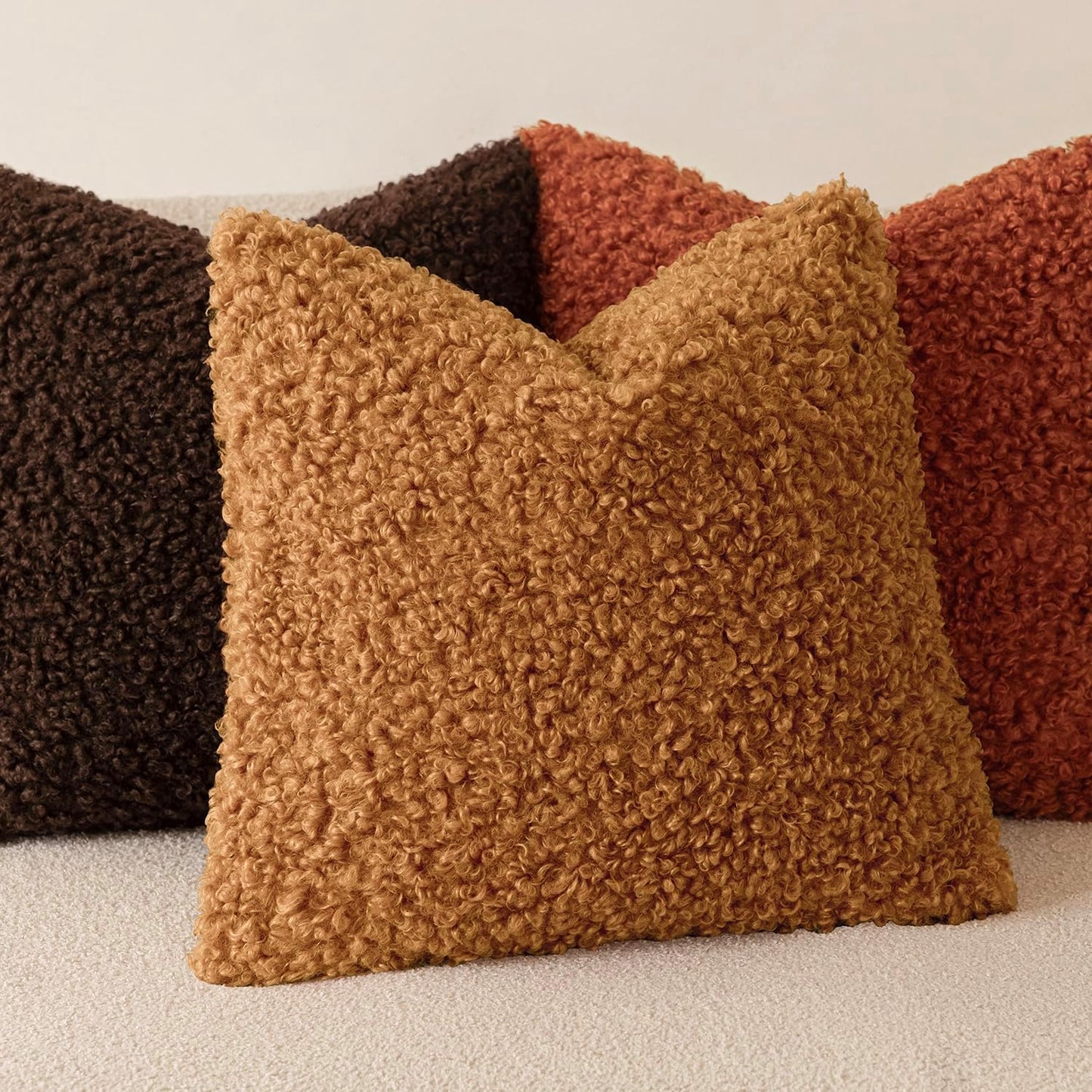 Foindtower 2 Pieces 26x26 Inch Orange, Faux Fur Throw Pillow Cover Accent Sherpa Furry Pillow Covers Fuzzy Soft Pillowcases Cozy Sheepskin Decorative Fleece Cushion Case for Bed Couch Living Room