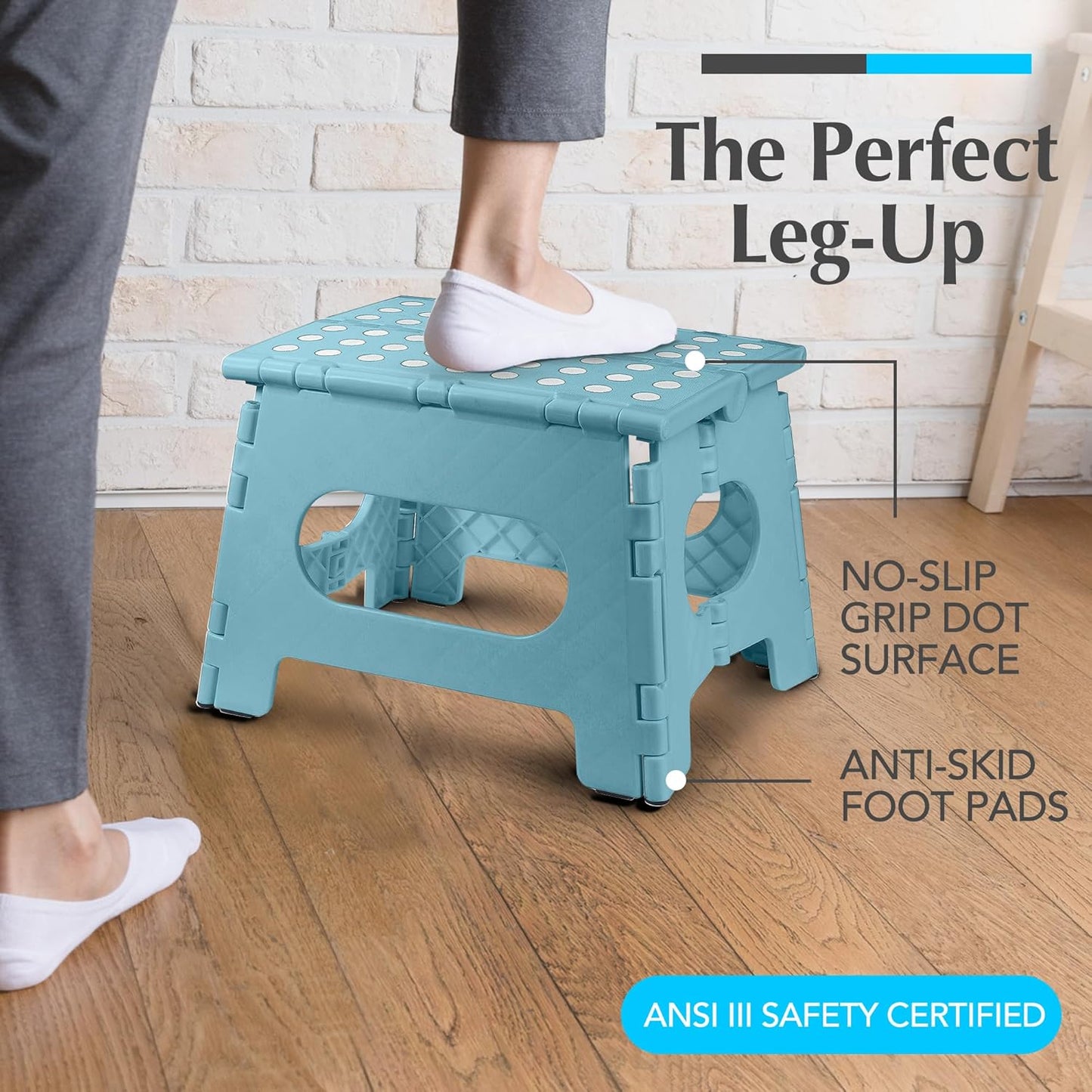 Handy Laundry Folding Lightweight Step Stool - Sturdy Enough to Support Adults and Safe Enough for Kids - Opens Easy with One Flip - Great for Kitchen, Bathroom or Bedroom (Teal | 2-Pack)