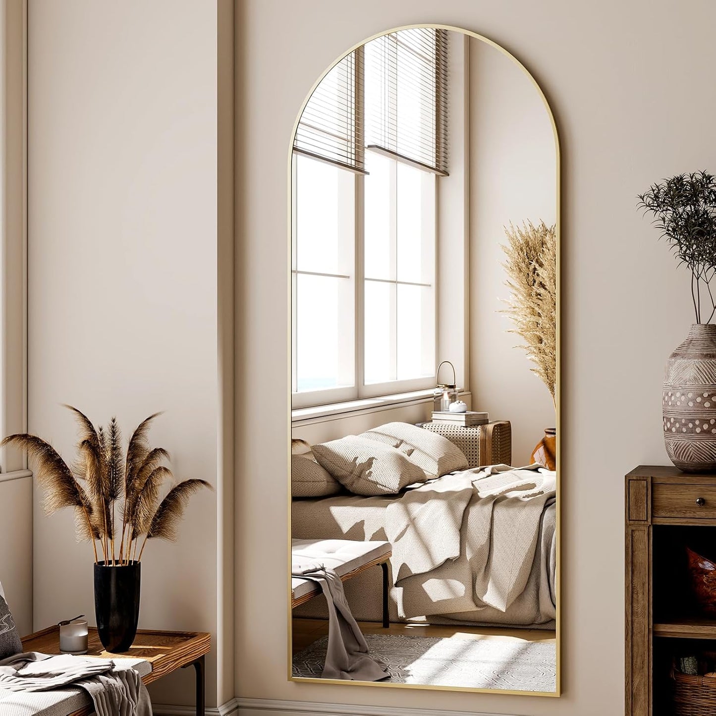 24x68 Arched Full Length Mirror Floor Mirrors with Aluminum Alloy Frame Free-Standing Wall Mounted Floor Mirrors or Large Dressing Mirror, Gold Mirror Full Length