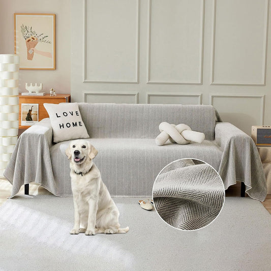 STACYPIK Silver Gray Chenille Sofa Cover for Dogs, Jacquard Multi-Use Couch Covers, Pet Protector for 2 Cushion Couch with Tassel, Washable Loveseat Cover for Sectional, L Shaped Couch Cover-71X118IN