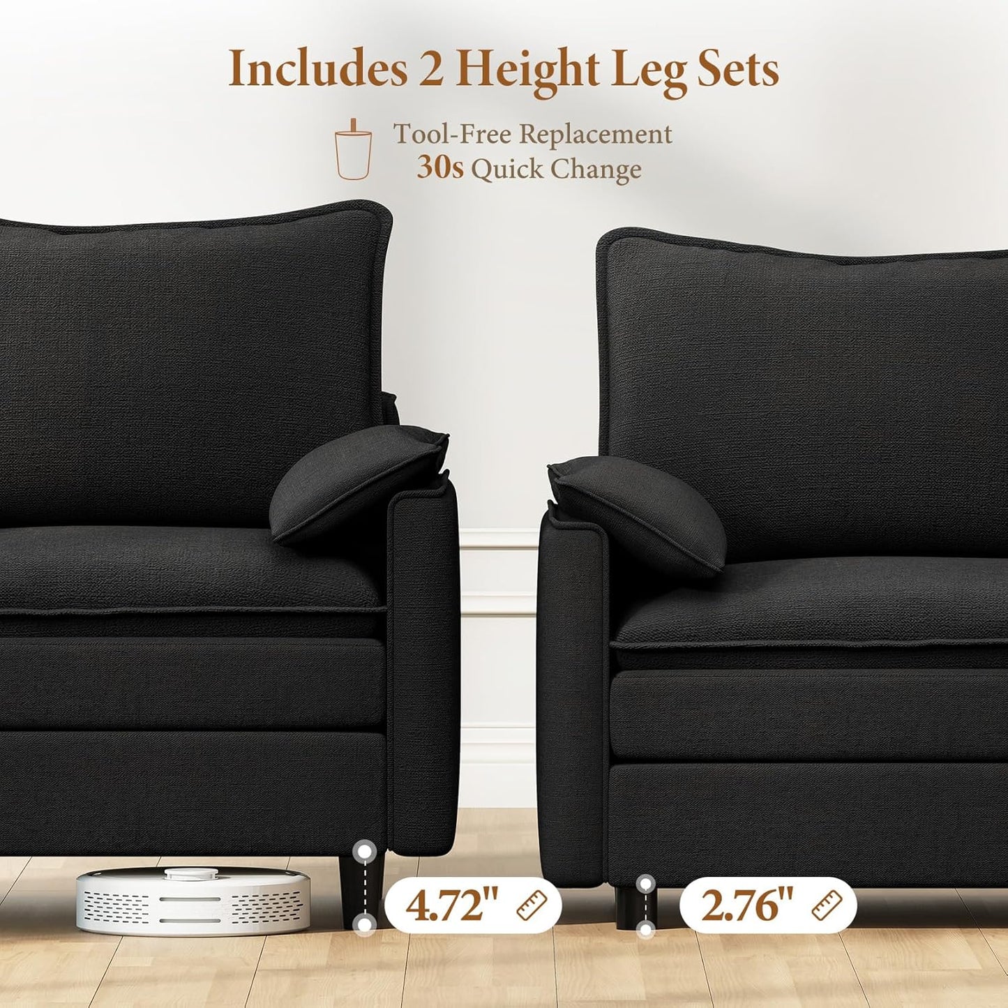 Vesgantti Large Modular Sectional Sofa, Big Comfy Cloud Couch with Ottoman Deep Seat Chenille Cloud Sofa, 9 Seater Large Sectional Couches for Living Room, Bedroom and Apartment, Black