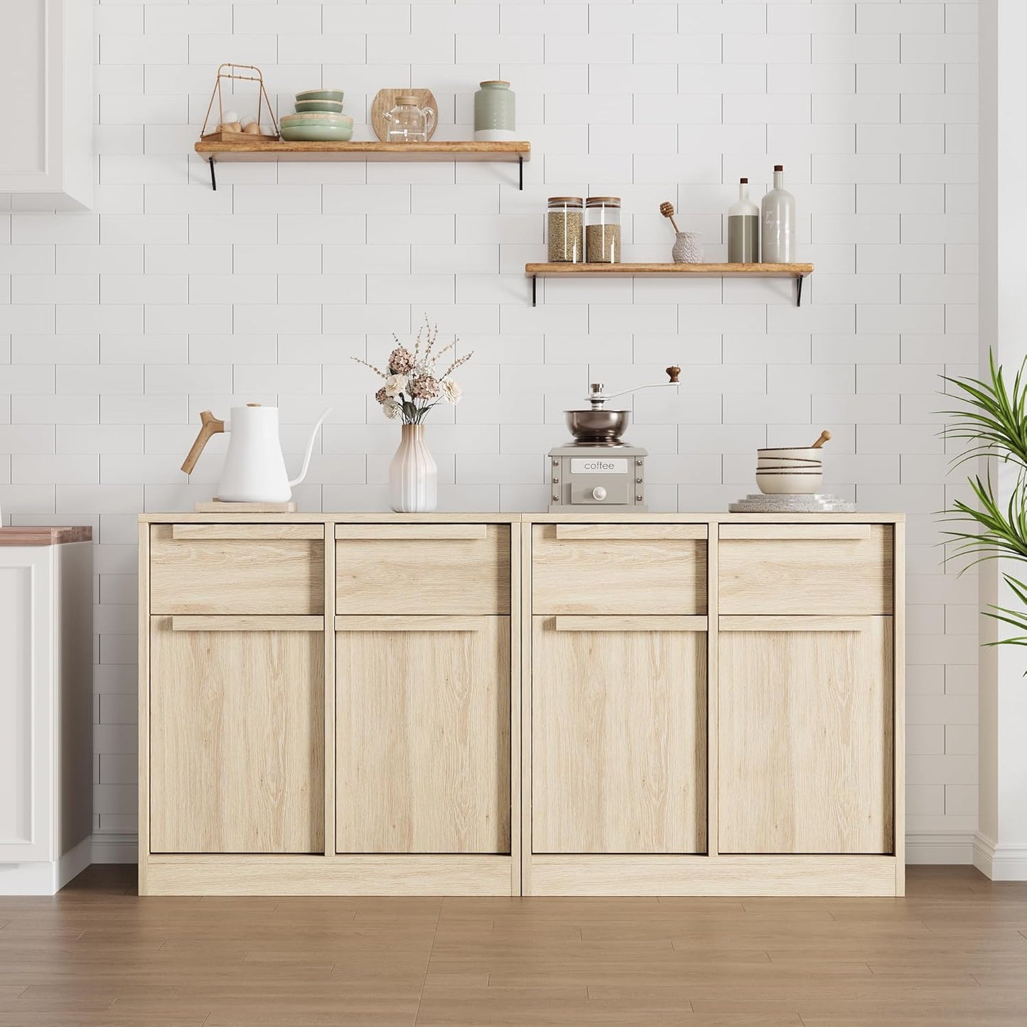 GarveeHome Sideboard Buffet Cabinet with 2 Drawers, 31.5" Large Coffee Cabinet with Storage, Modern Storage Buffet Table for Kitchen Dining Room, Living Room (Pear Wood, 2 Doors & 2 Drawers)