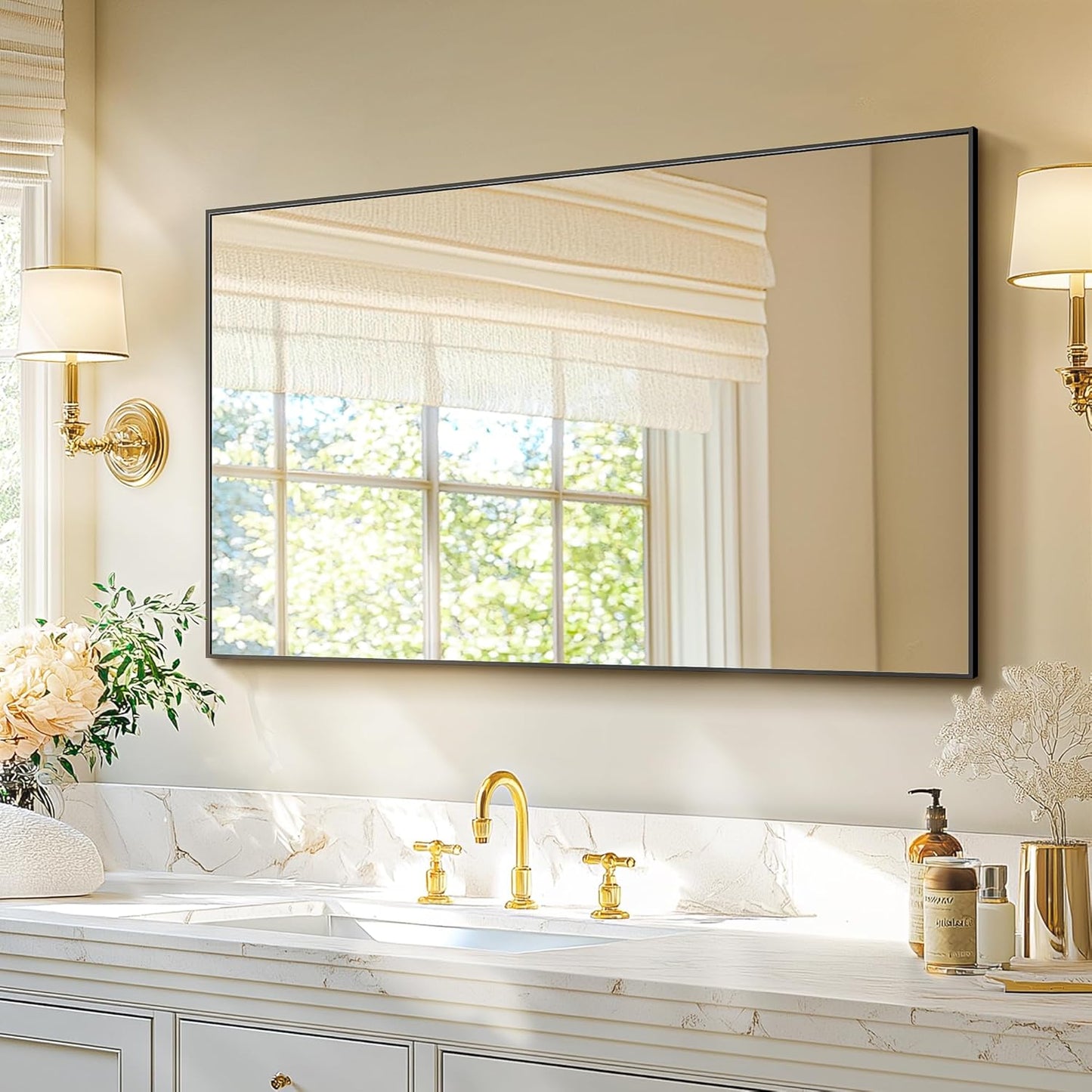 Bathroom Vanity Mirror for Wall, 48" x 30" Metal Framed Rectangular Bathroom Wall Mirror for Over Sink, HD Shatterproof Glass, Hangs Horizontally or Vertically(Black)