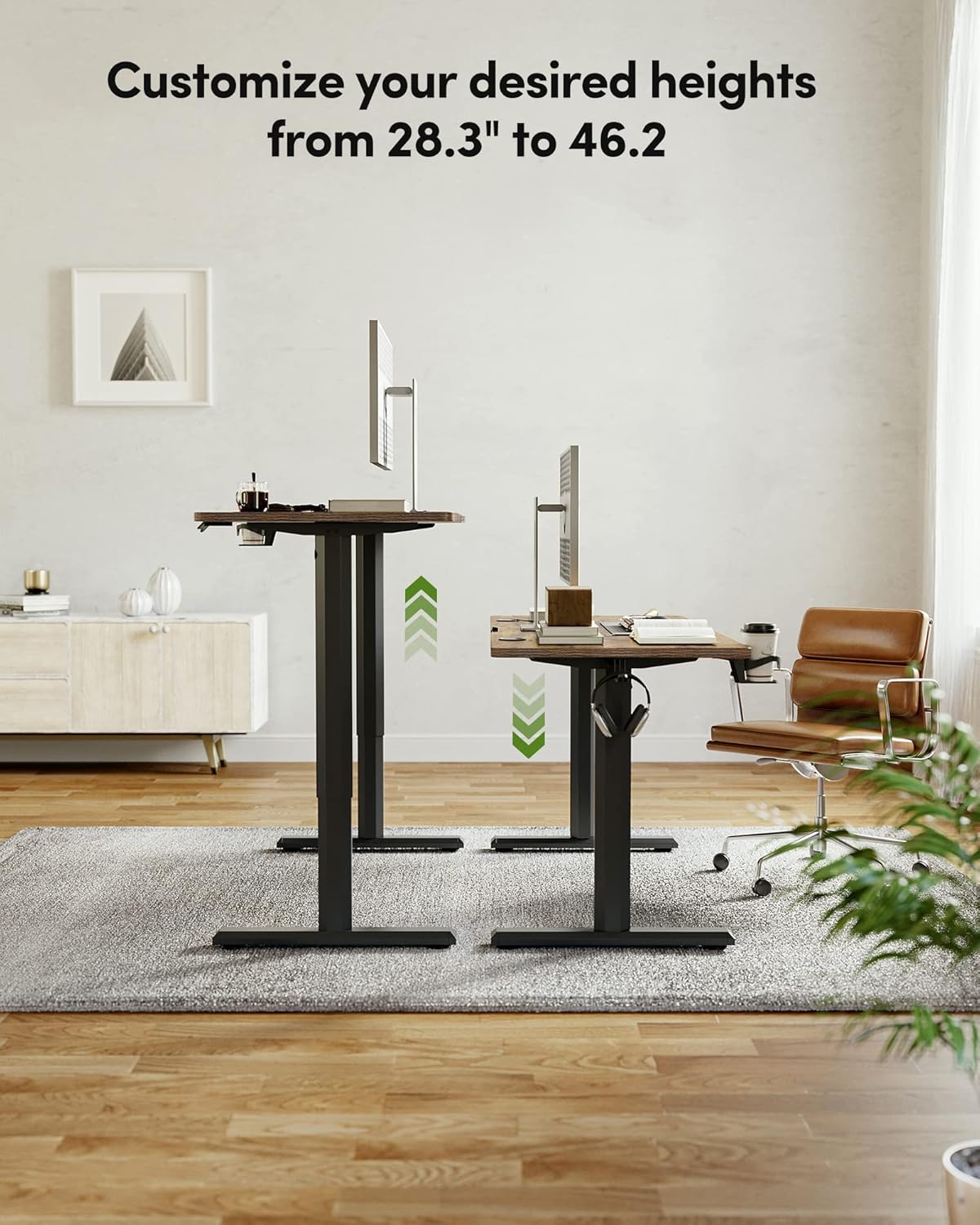 BANTI 55"x24" Standing Desk, Electric Stand up Height Adjustable Home Office Table, Sit Stand Desk with Splice Board, Black Frame & Rustic Brown Top