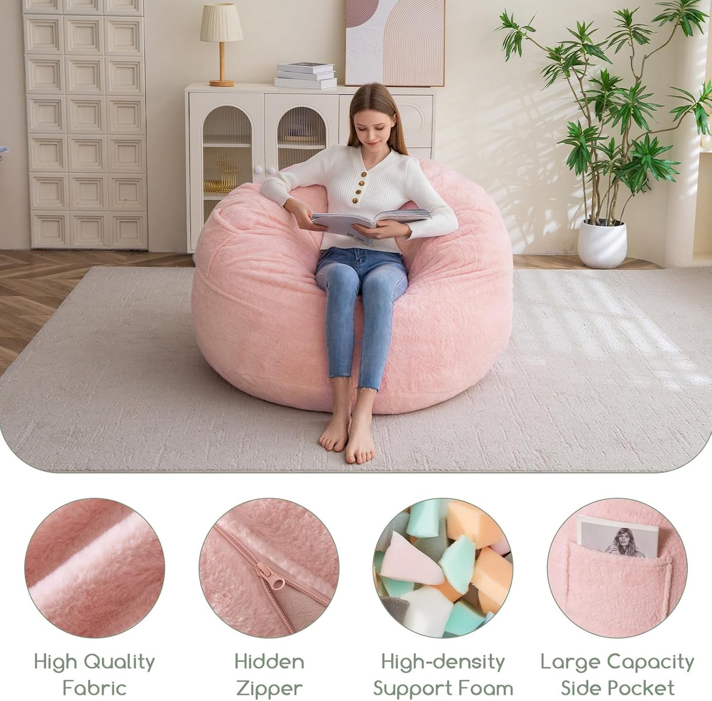 HIGOGOGO Giant Bean Bag Chair Bed for Adults,Convertible Beanbag Folds from Lazy Chair to Floor Mattress Bed,Large Floor Sofa Couch with High-Density Foam Filling, Machine Washable