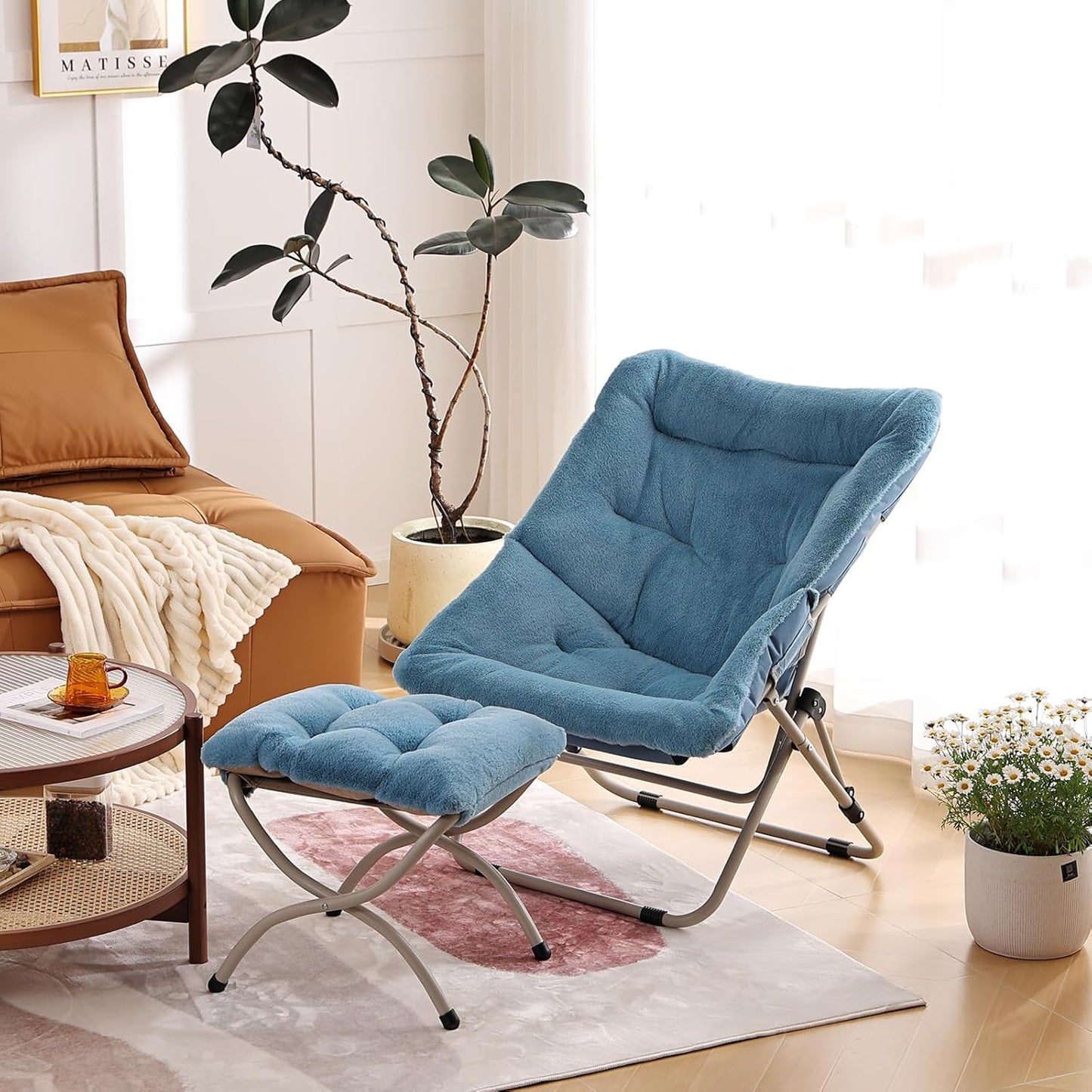 Comfy Folded Chair, Soft Faux Fur Oversized Folding Chair, Flexible Lounge Lazy Chair for Kids Girls Teens Adults, Moon Chair for Dorm Rooms, Bedroom, Living Room