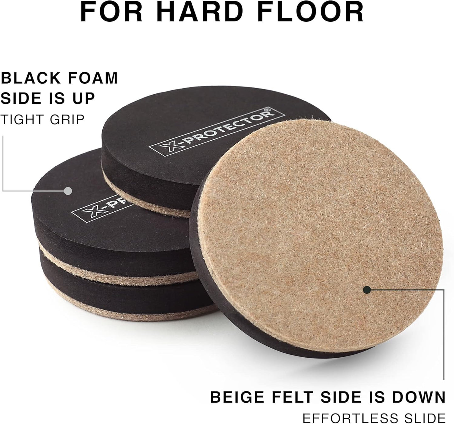 Felt Furniture Sliders Hardwood Floors X-PROTECTOR – 8 PCS 4 3/4 inch Furniture Sliders – Heavy Duty Felt Sliders Hard Surfaces – Move Your Furniture Easily & Safely!