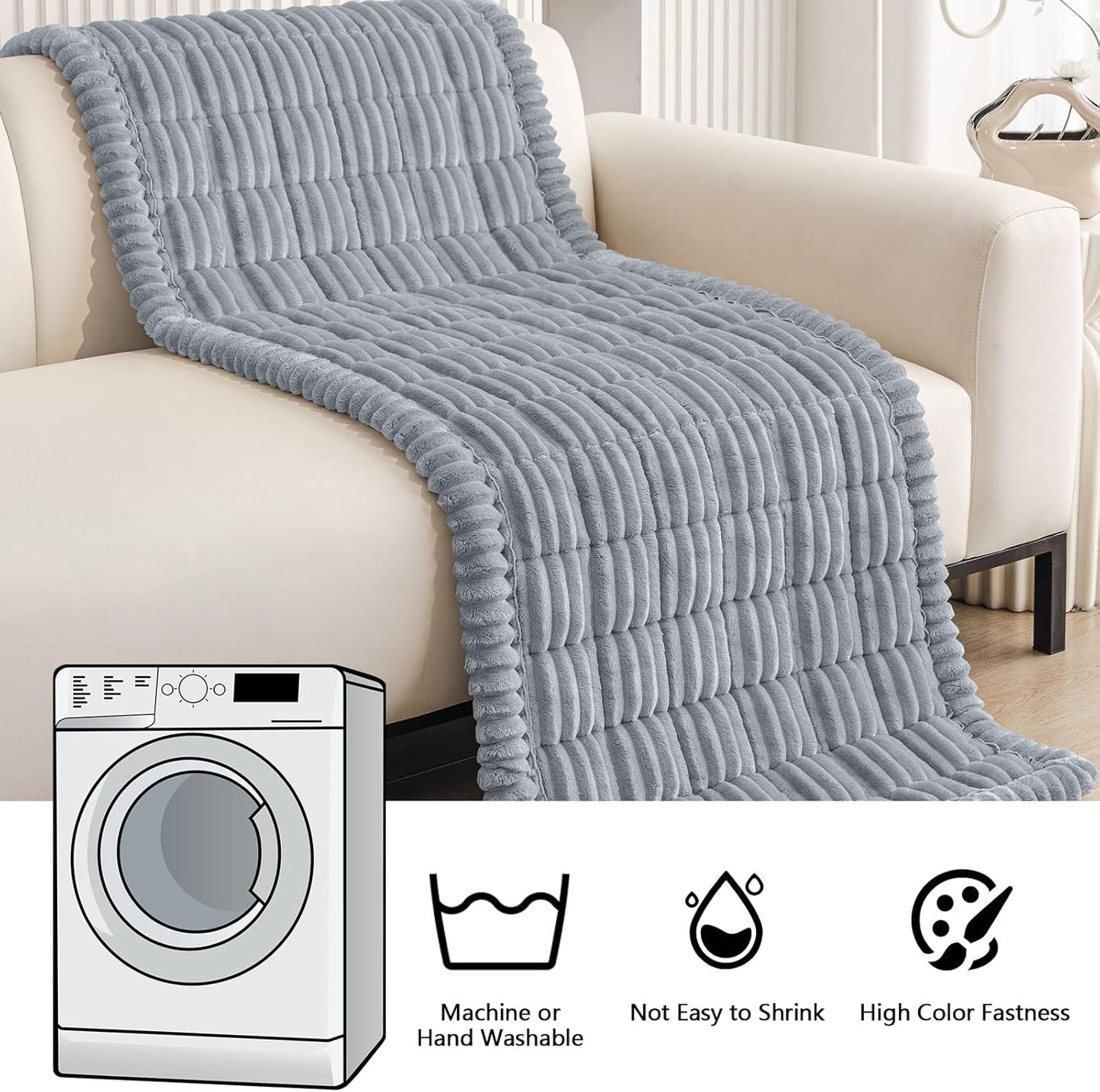 Smiry Couch Cover for Dogs Washable, Non Slip Fuzzy Pet Couch Covers for 3 Cushion Sofa Pet Friendly, Thick Soft Sofa Slipcovers Cushion Protector (Grey, 27.6" x 70.9")