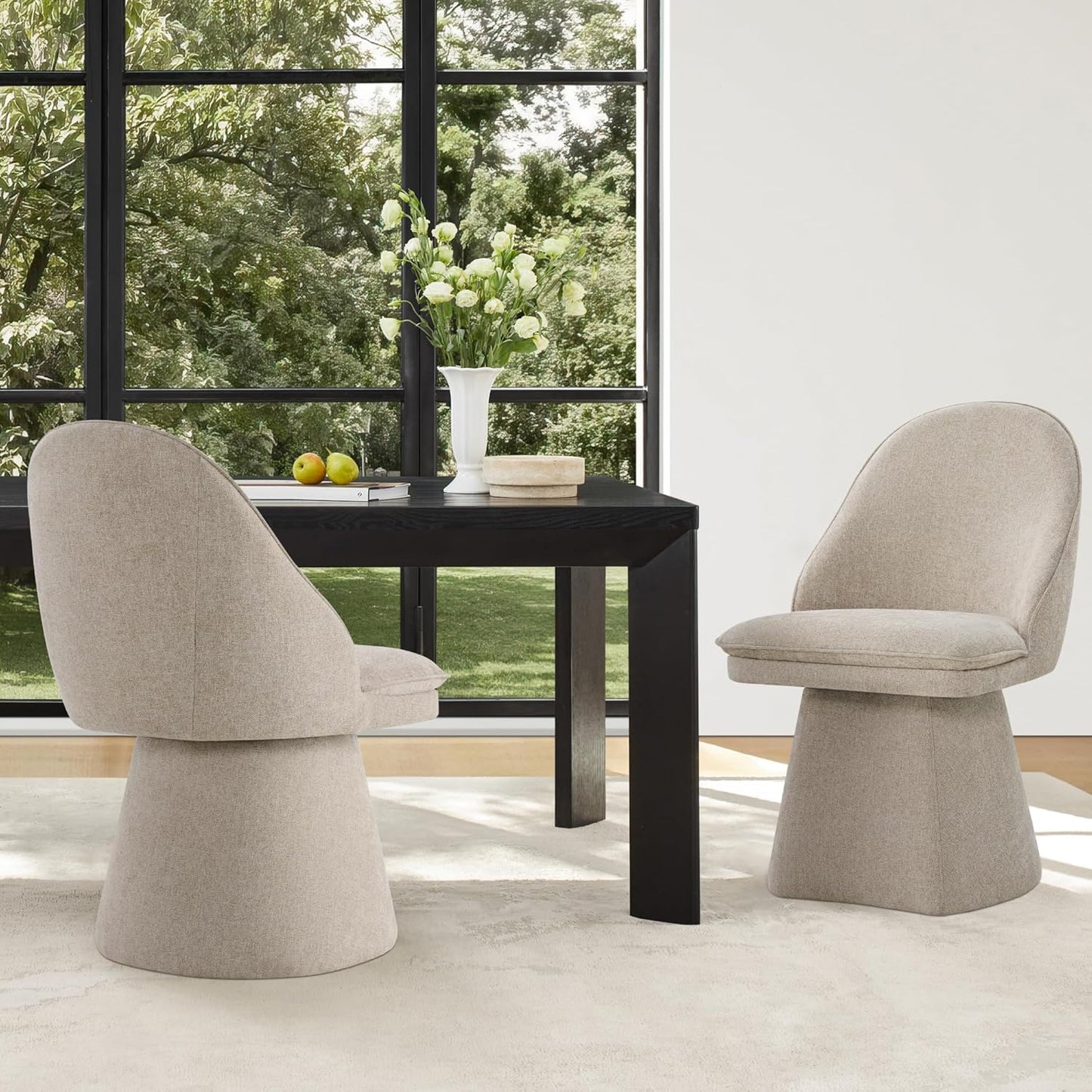 Swivel Dining Chairs Modern Desk Chair Upholstered Linen Fabric Side Chair for Kitchen Dining Room Bedroom,Khaki,2 Box